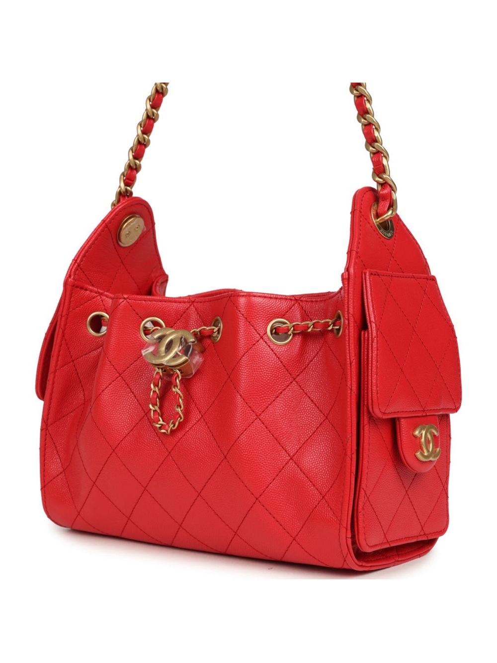 Chanel 25 Hobo Mini in Bright Red Caviar Leather with Aged Gold Hardware - Picture 3 of 8